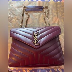 Yves Saint Laurent Dark Red Chevron Shoulder Bag, Medium LouLou
